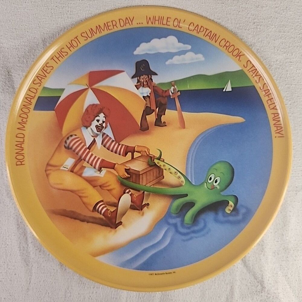 Plate Vintage 1977 McDonalds Ronald McDonald Collectors Captain Crook Beach Sun